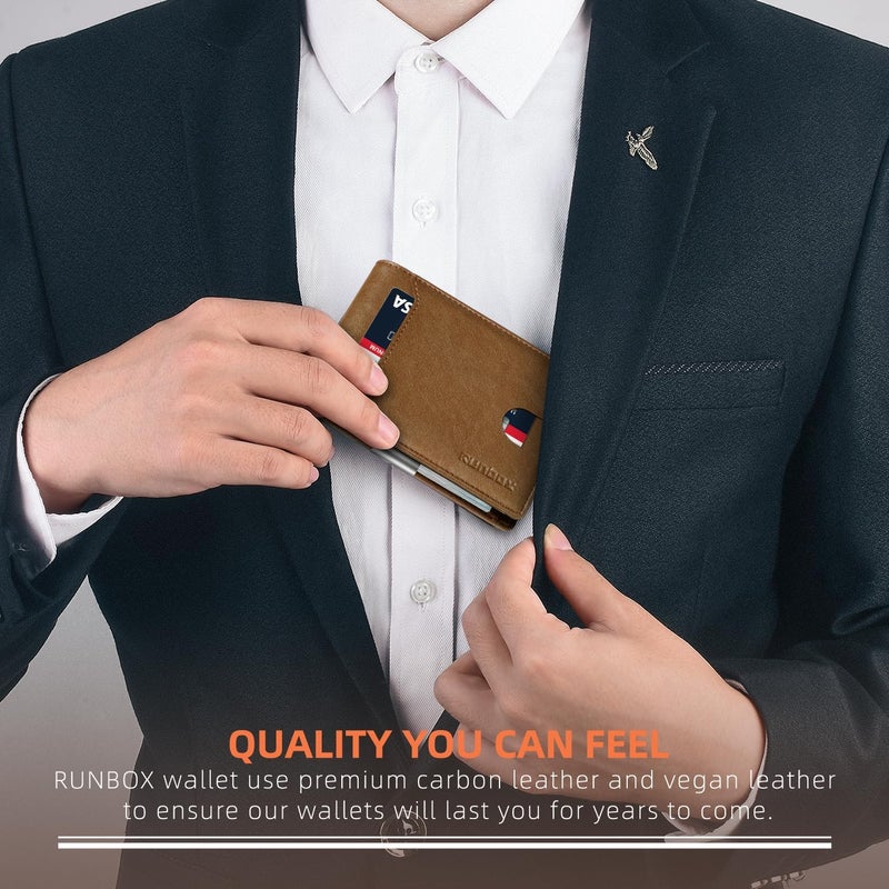 RUNBOX Money Clip Wallets for Men,Slim Leather Mens Bifold Wallet,RFID Blocking Front Pocket Wallet,Thin Credit Card Holder with Gift Box - Image 5